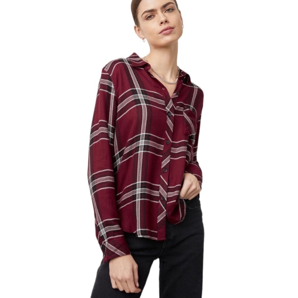 Rails Hunter Button Front Burgundy Plaid Long Sle… - image 1